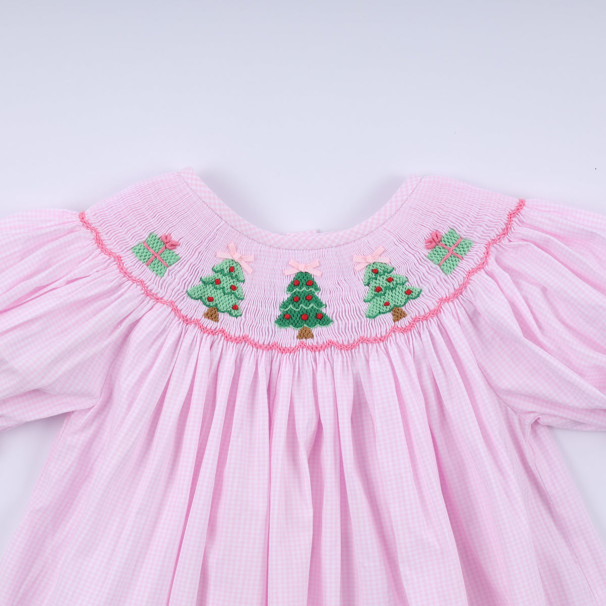 Pink Christmas Tree Hand Smocked Dress - Sweet Holiday Style for Girls