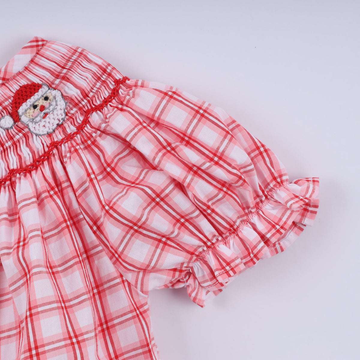 Red Christmas Santa Claus Hand Smocked Plaid Bubble - Festive Holiday Style for Baby Girls