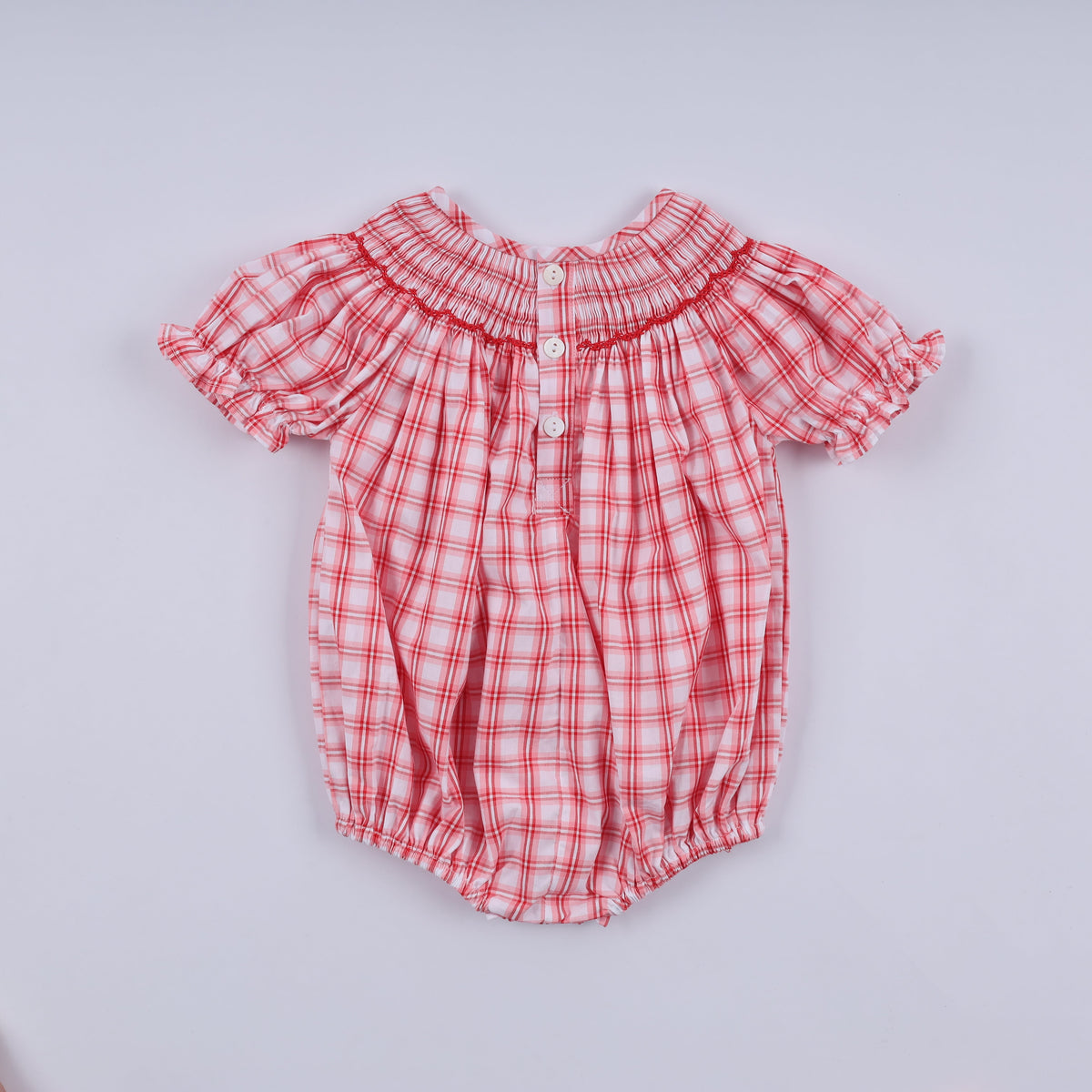 Red Christmas Santa Claus Hand Smocked Plaid Bubble - Festive Holiday Style for Baby Girls