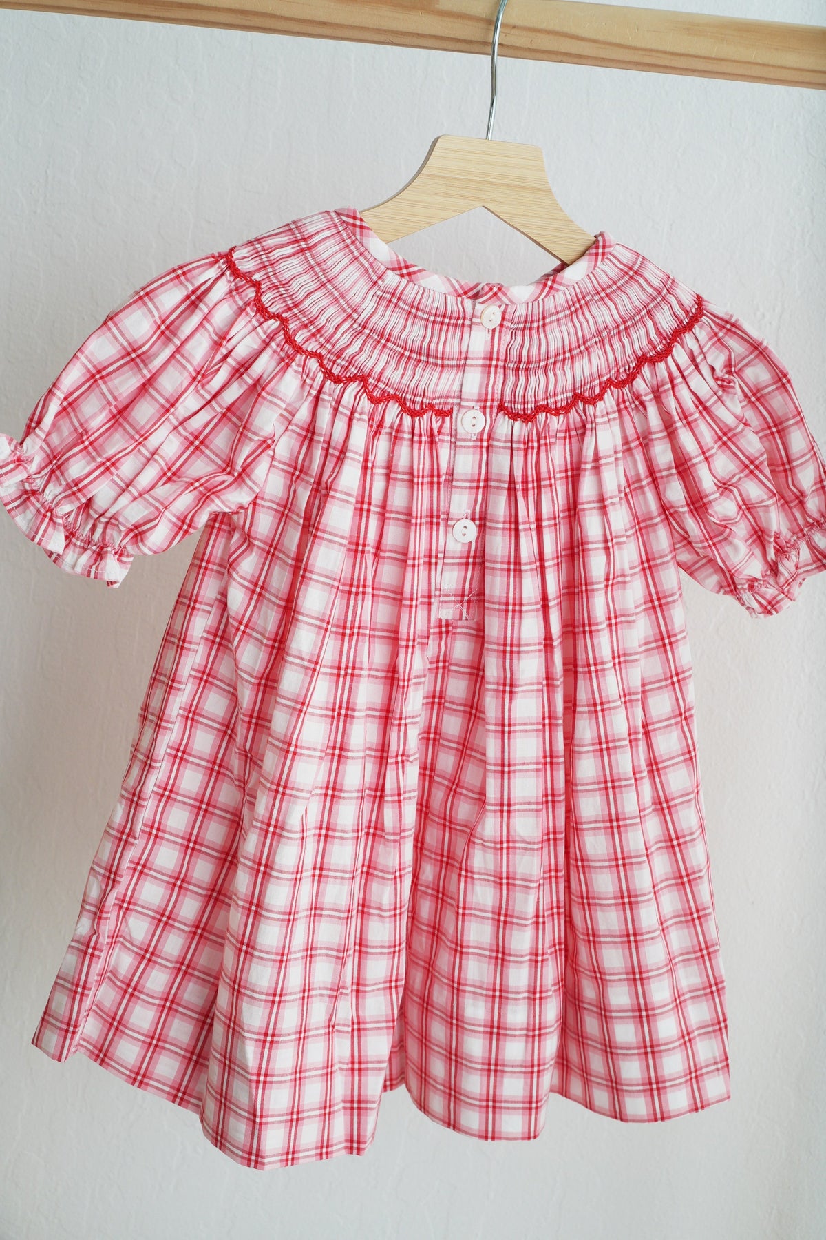 Red Christmas Santa Claus Hand Smocked Plaid Dress - Festive Holiday Style for Girls