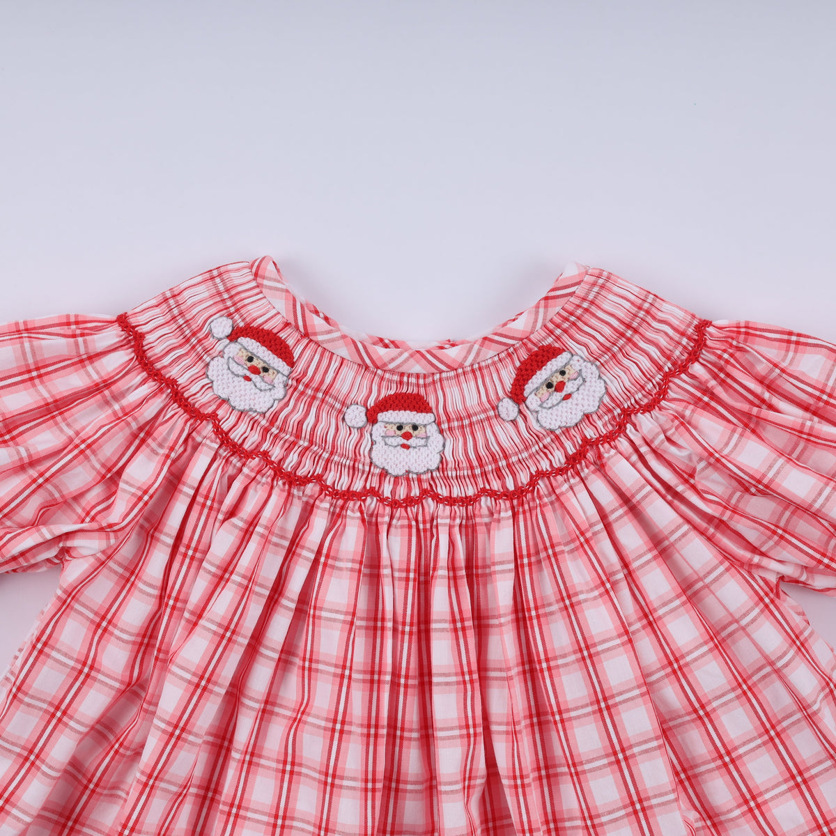 Red Christmas Santa Claus Hand Smocked Plaid Bloomer Set - Sweet Holiday Style for Girls