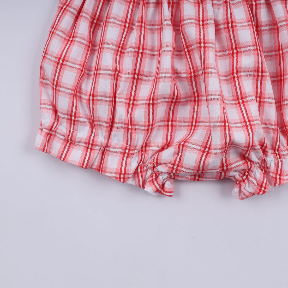 Red Christmas Santa Claus Hand Smocked Plaid Bloomer Set - Sweet Holiday Style for Girls