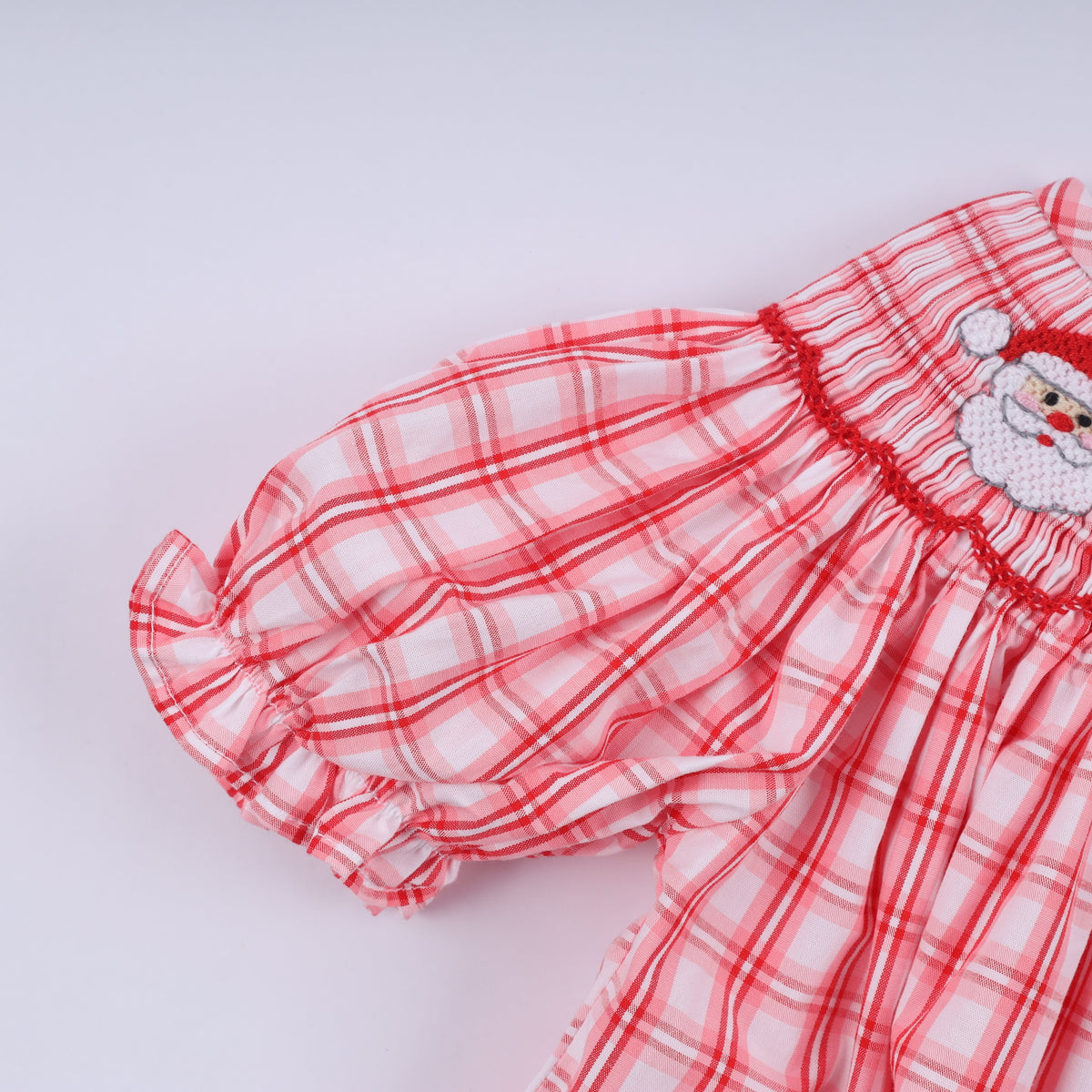 Red Christmas Santa Claus Hand Smocked Plaid Bloomer Set - Sweet Holiday Style for Girls