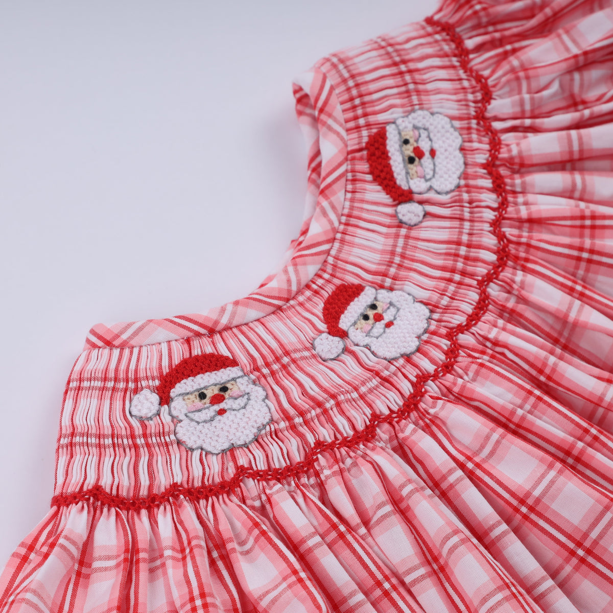 Red Christmas Santa Claus Hand Smocked Plaid Bloomer Set - Sweet Holiday Style for Girls