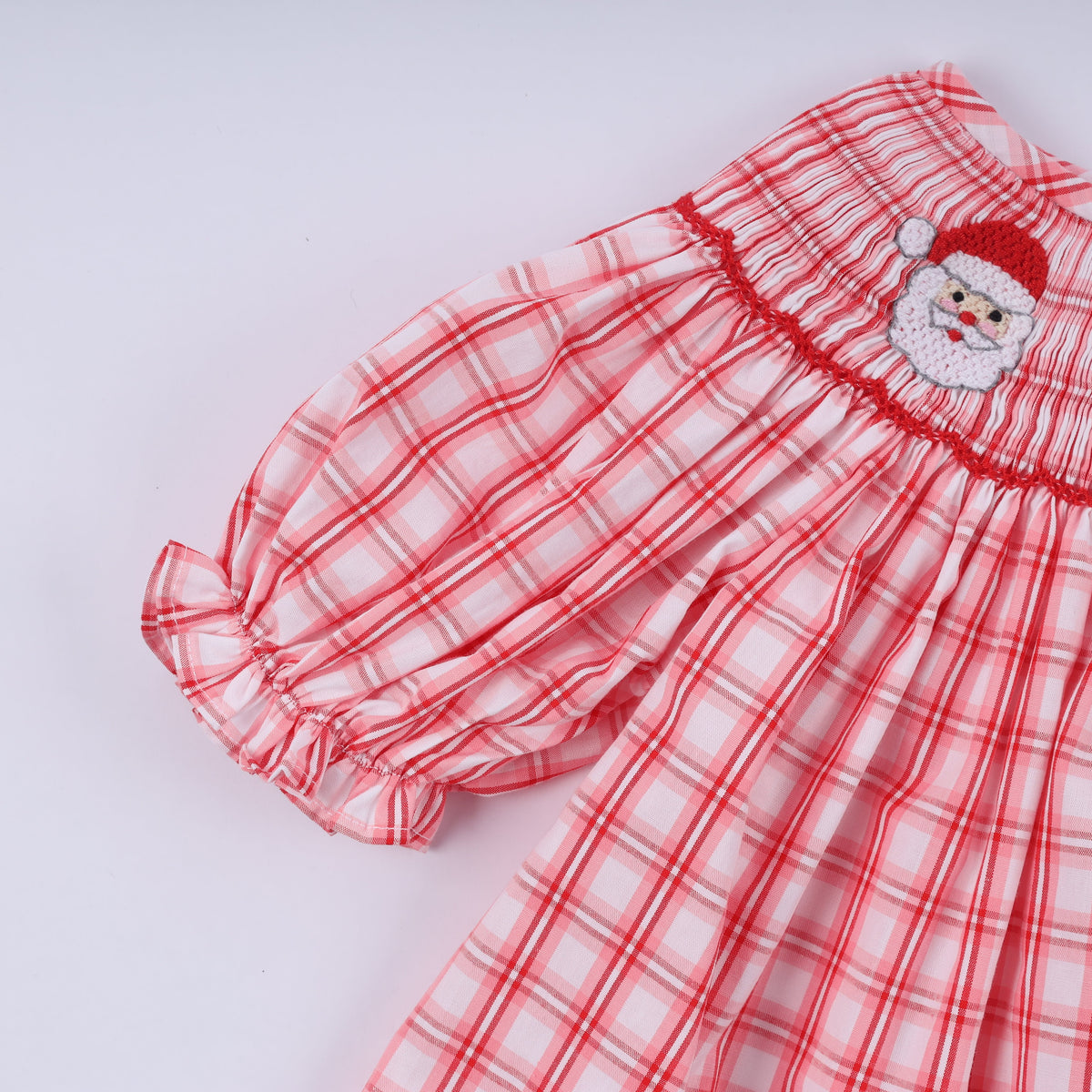 Red Christmas Santa Claus Hand Smocked Plaid Ruffle Pants Set - Festive Holiday Style for Girls