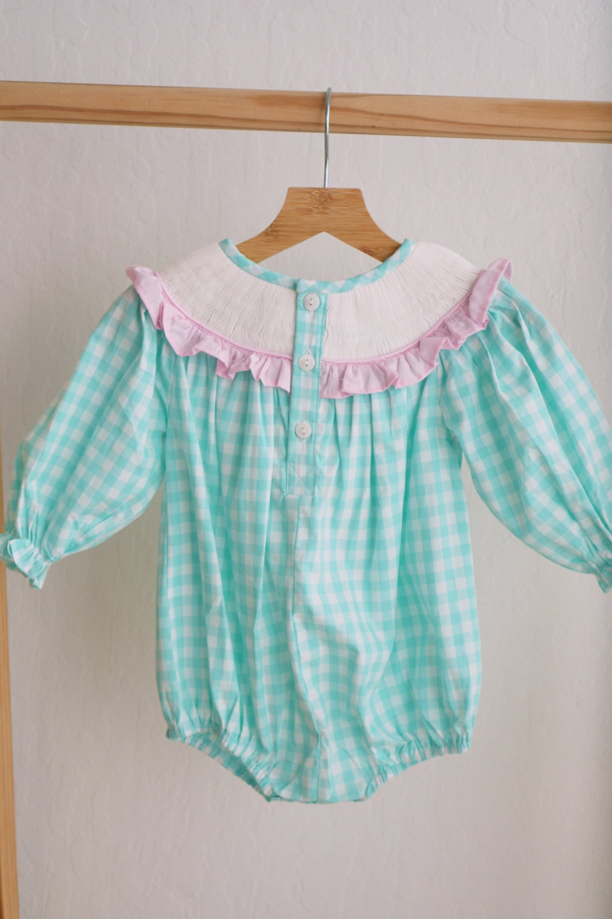 Mint Christmas Nutcracker Hand Smocked Gingham Bubble - Whimsical Holiday Style for Baby Girls