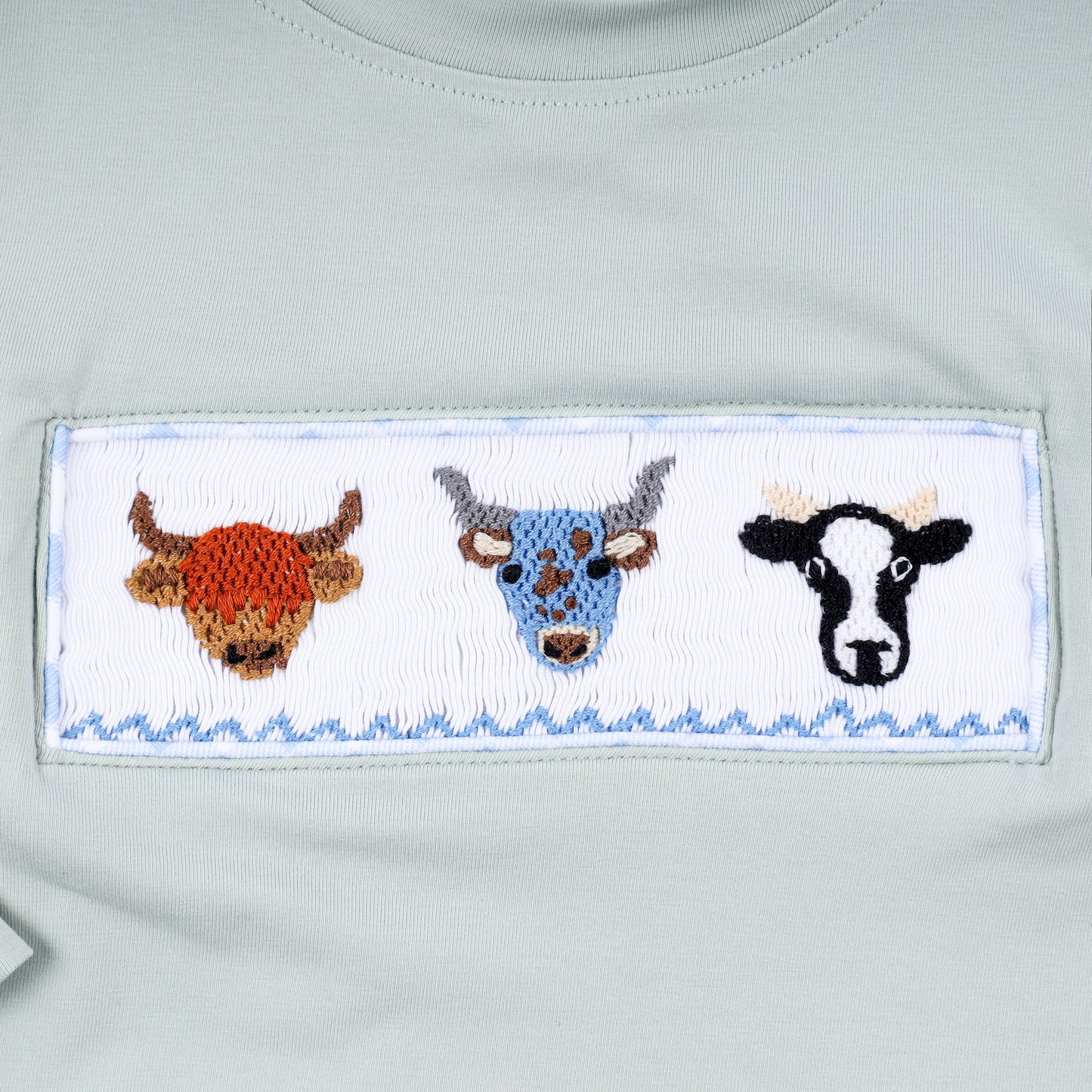 Sage Cow Hand Smocked Gingham Pants Set