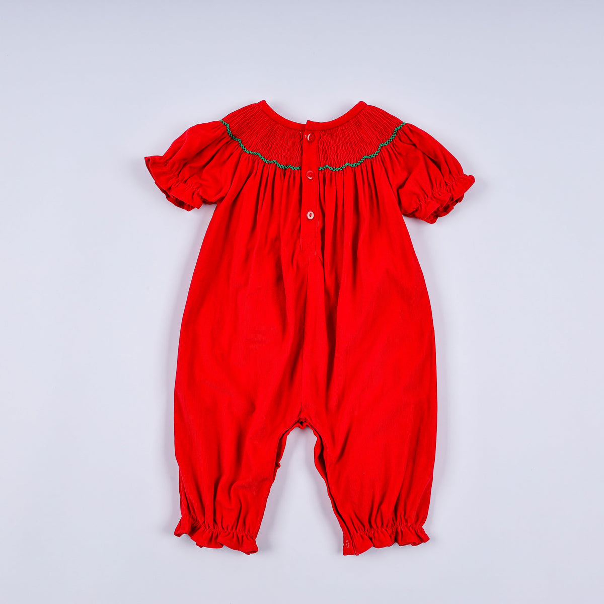 Red Christmas Tree Hand Smocked Romper - Festive Holiday Style for Baby Girls