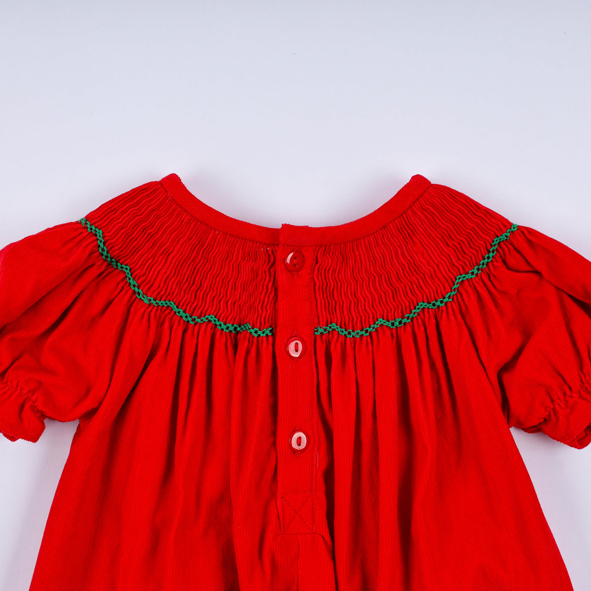 Red Christmas Tree Hand Smocked Romper - Festive Holiday Style for Baby Girls