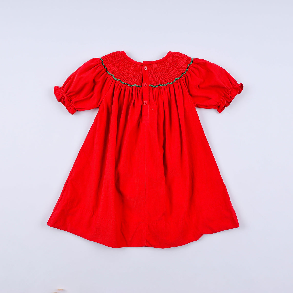 Red Christmas Tree Hand Smocked Dress - Classic Holiday Style for Girls