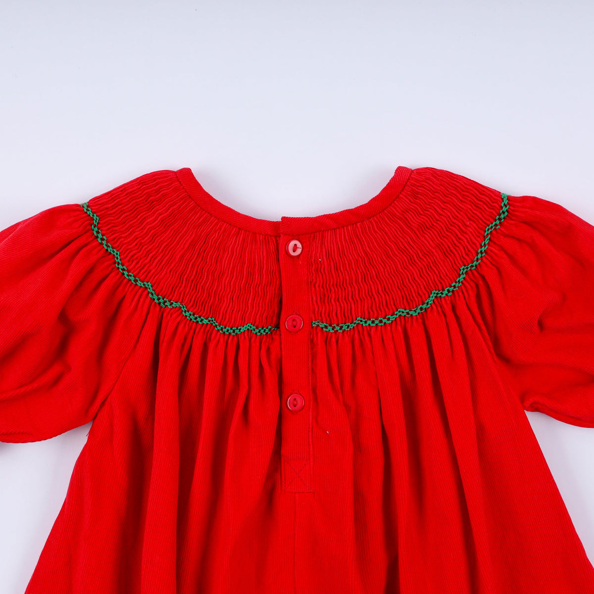 Red Christmas Tree Hand Smocked Dress - Classic Holiday Style for Girls