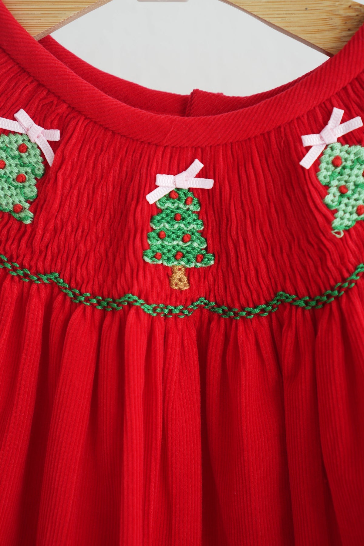 Red Christmas Tree Hand Smocked Bloomer Set - Sweet Holiday Style for Baby Girls