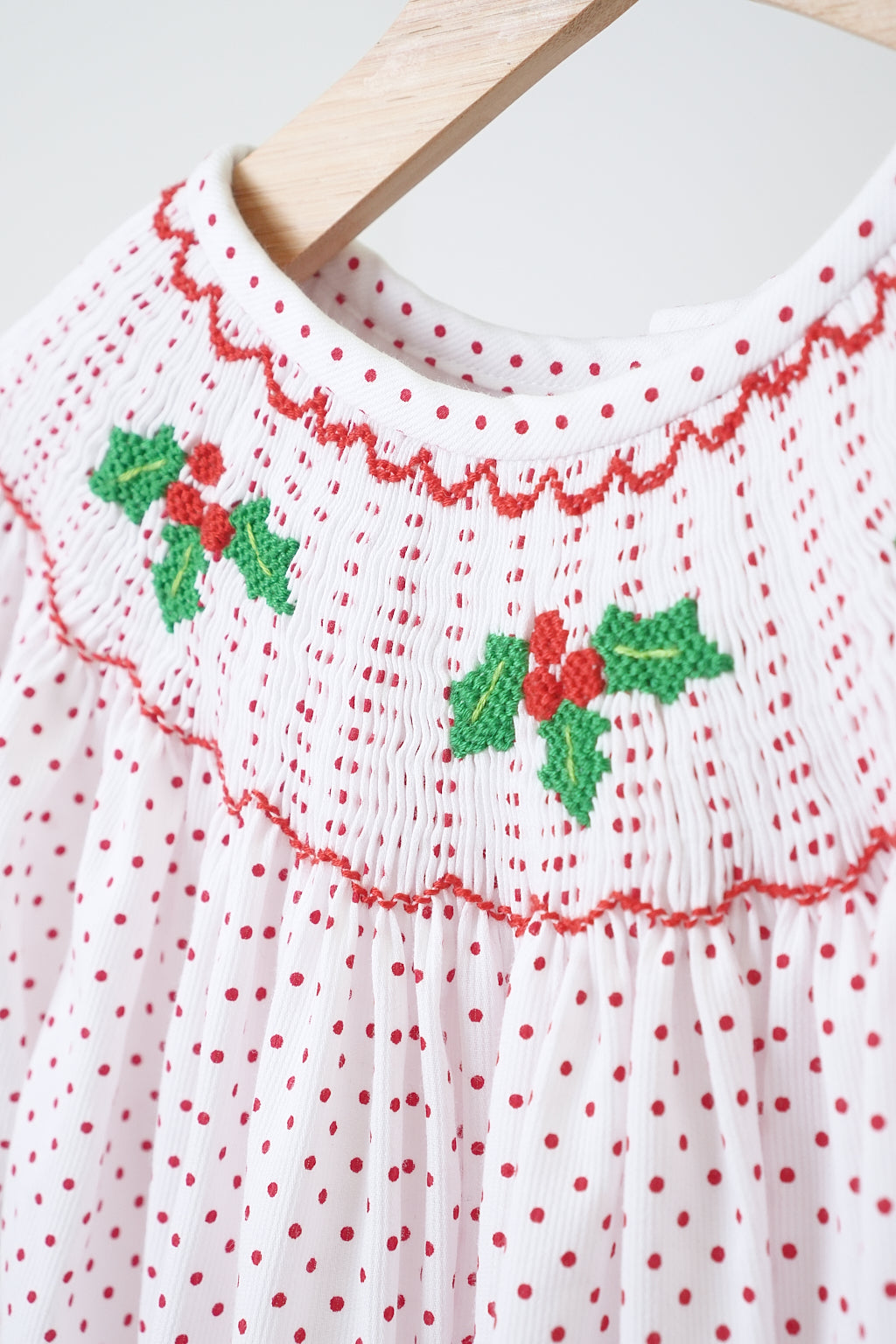 Pink Christmas Bishop Hand Smocked Dot Dress - Timeless Holiday Style for Girls