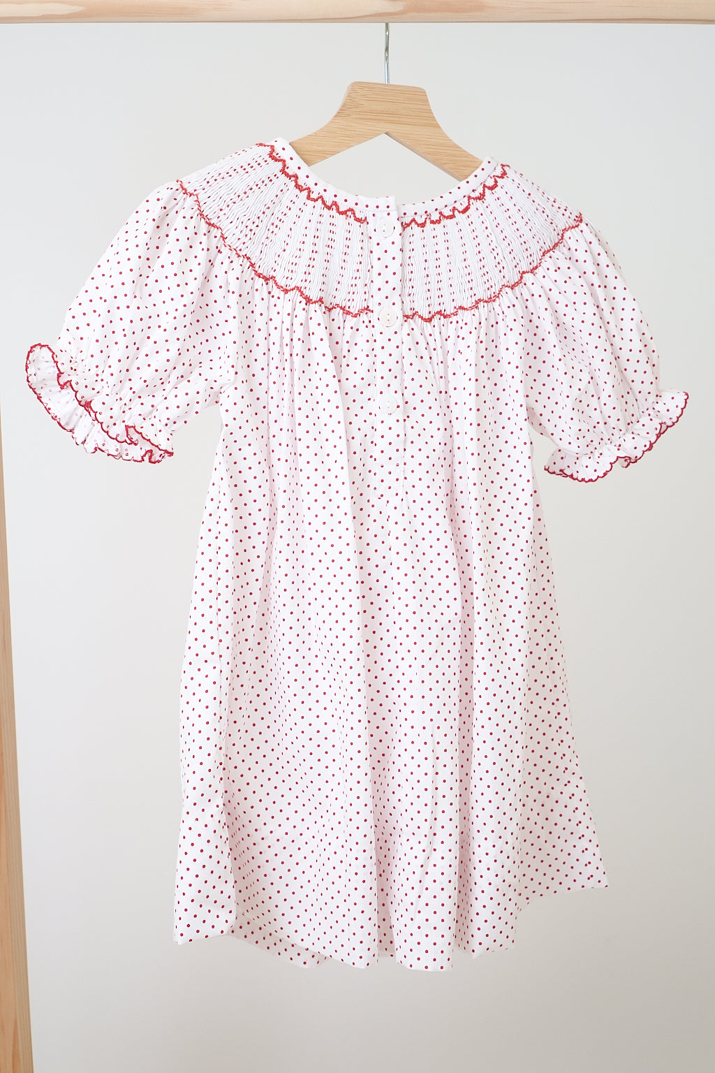 Pink Christmas Bishop Hand Smocked Dot Dress - Timeless Holiday Style for Girls