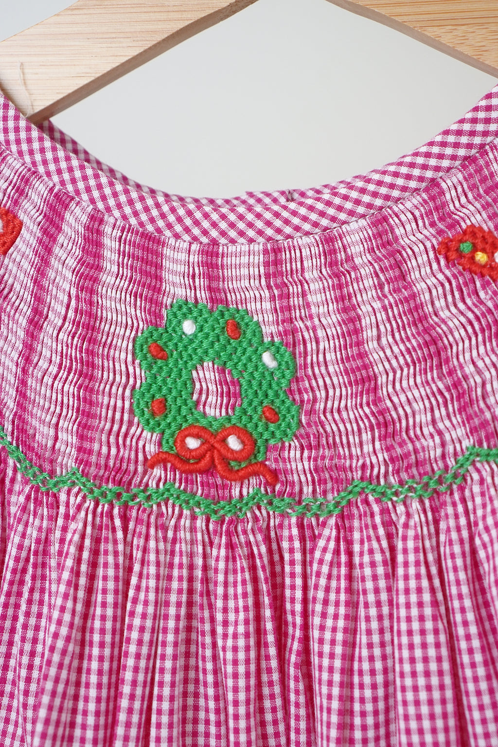 Pink Christmas Joy Hand Smocked Gingham Dress - Timeless Holiday Style for Girls