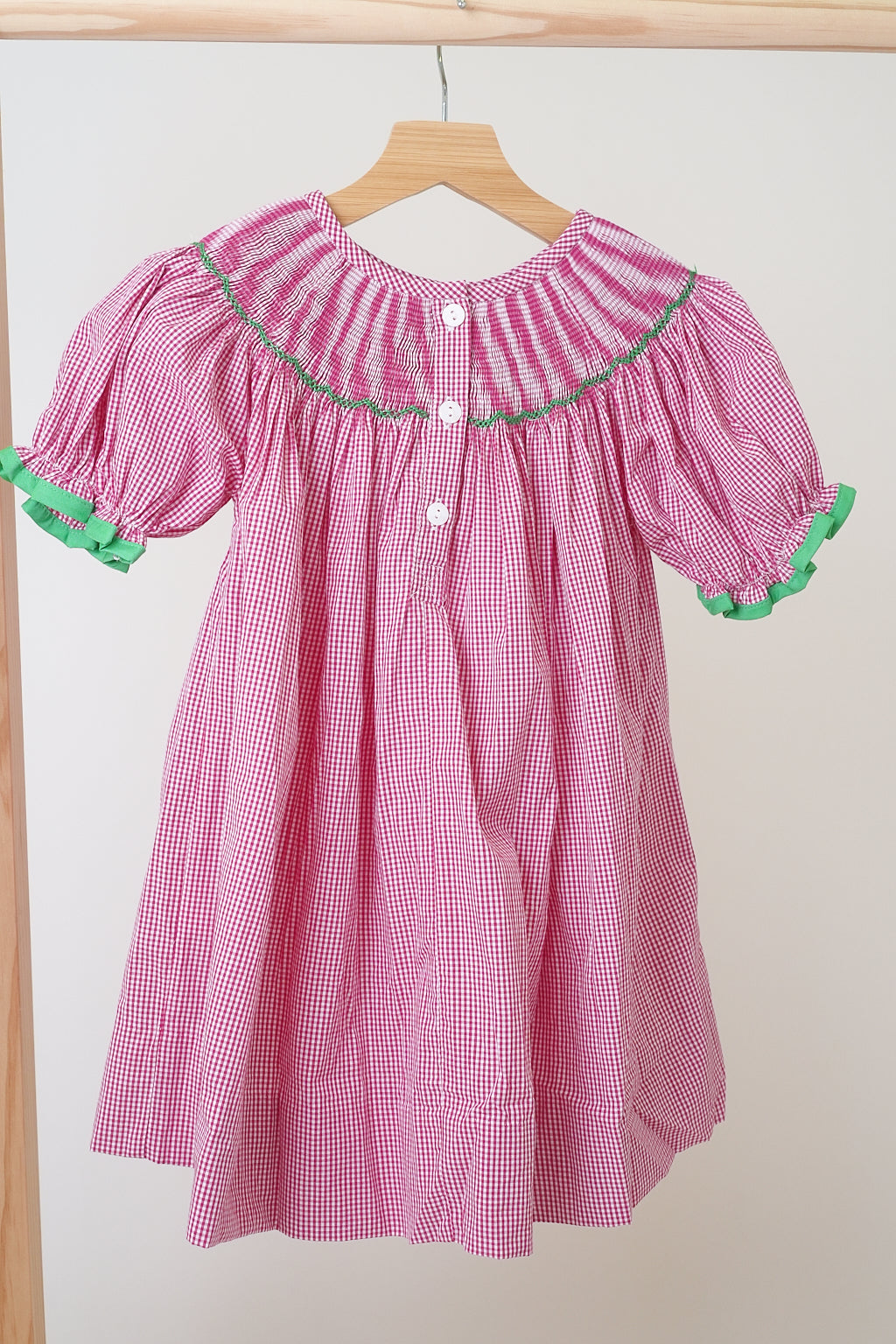 Pink Christmas Joy Hand Smocked Gingham Dress - Timeless Holiday Style for Girls
