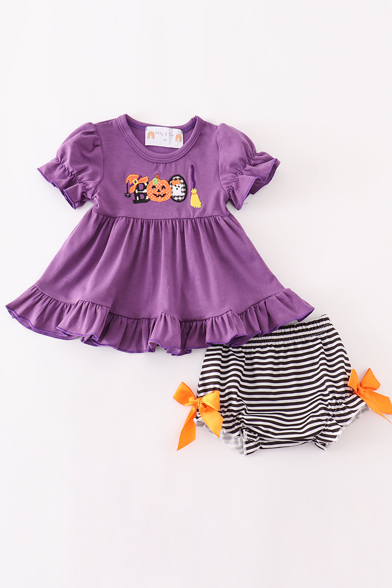 Halloween Pumpkin & Ghost Appliqué Bloomer Set - Sweet Baby Girl Style