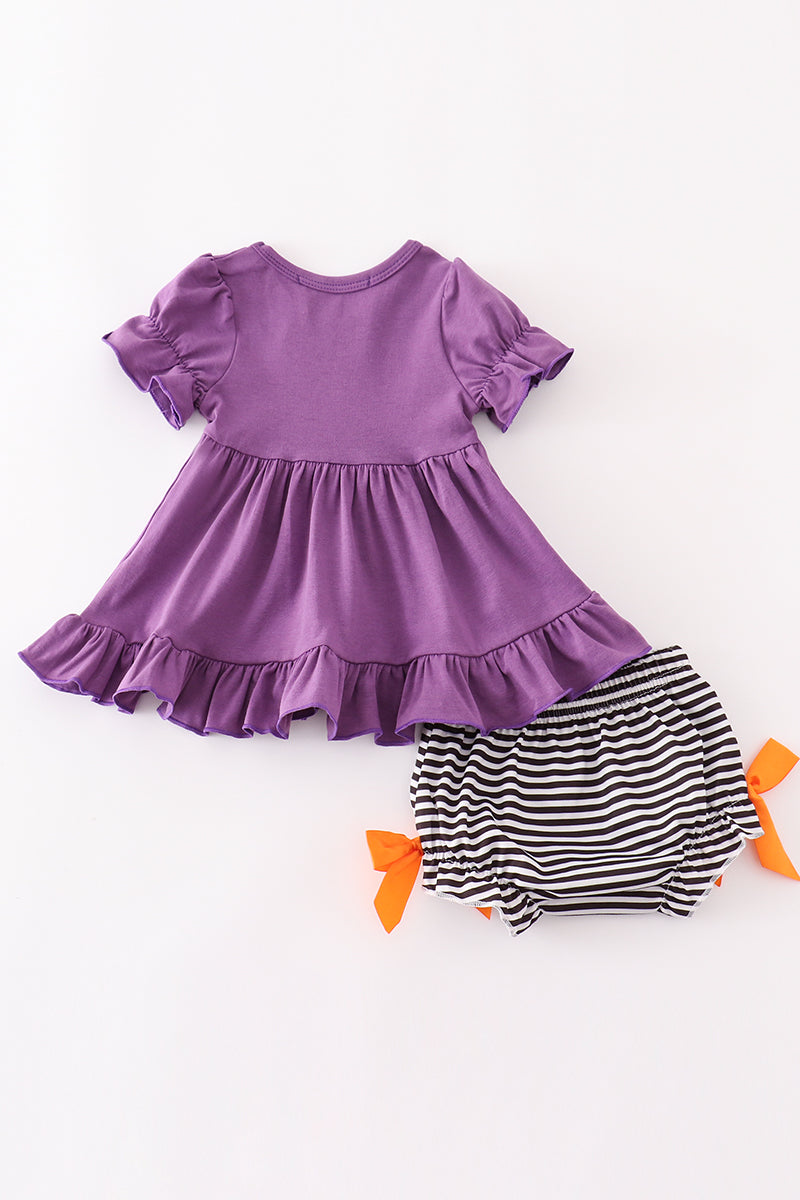 Halloween Pumpkin & Ghost Appliqué Bloomer Set - Sweet Baby Girl Style