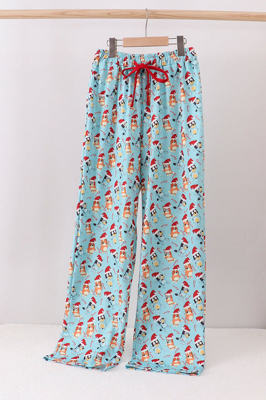 Blue Christmas Character Print Mom Pajama Pants - Cozy Holiday Sleepwear for Women