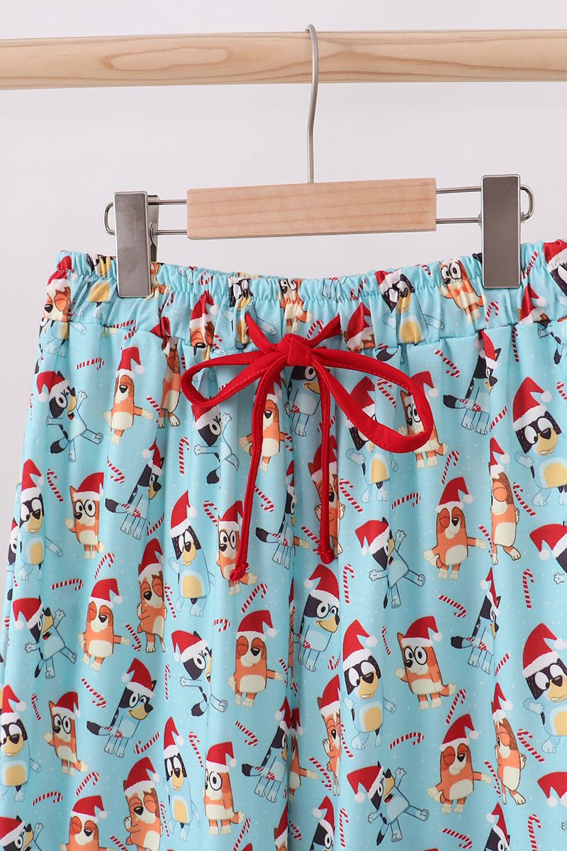 Blue Christmas Character Print Mom Pajama Pants - Cozy Holiday Sleepwear for Women