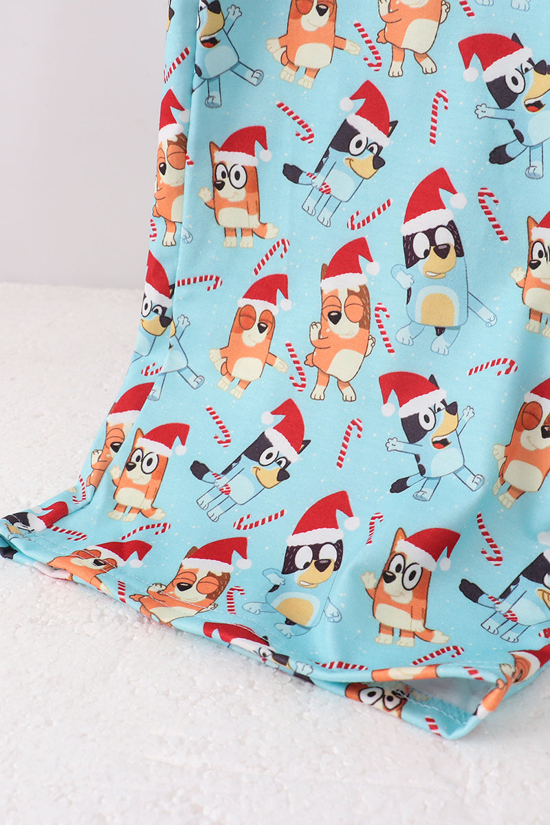 Blue Christmas Character Print Mom Pajama Pants - Cozy Holiday Sleepwear for Women