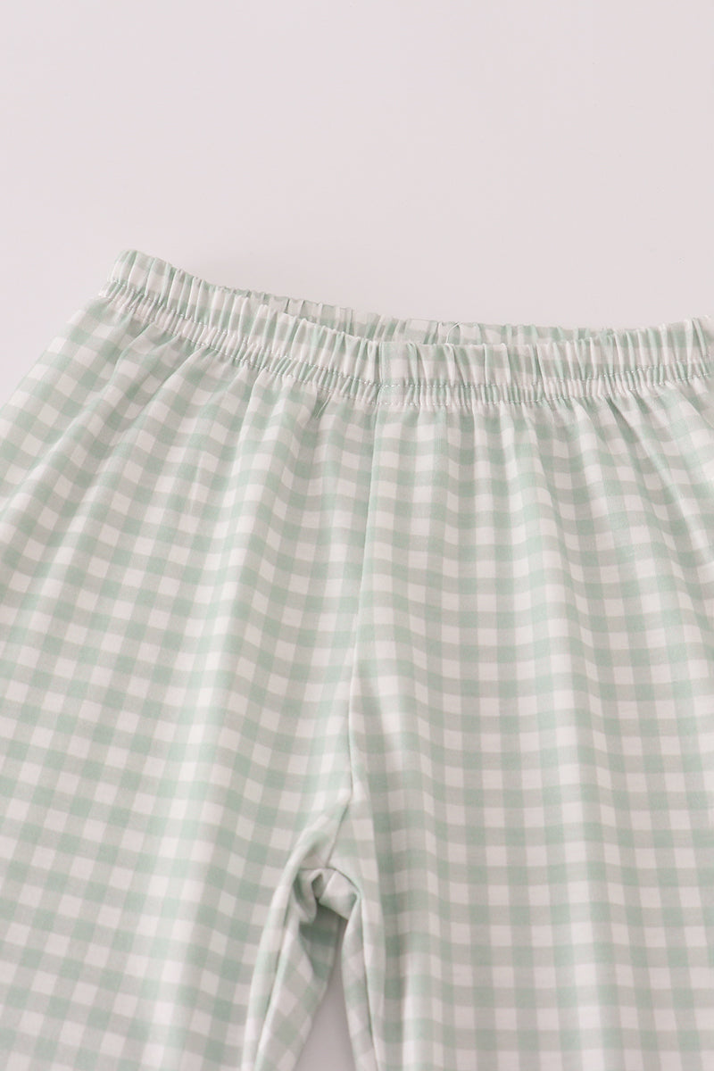 Fox Embroidery Gingham Pants Set