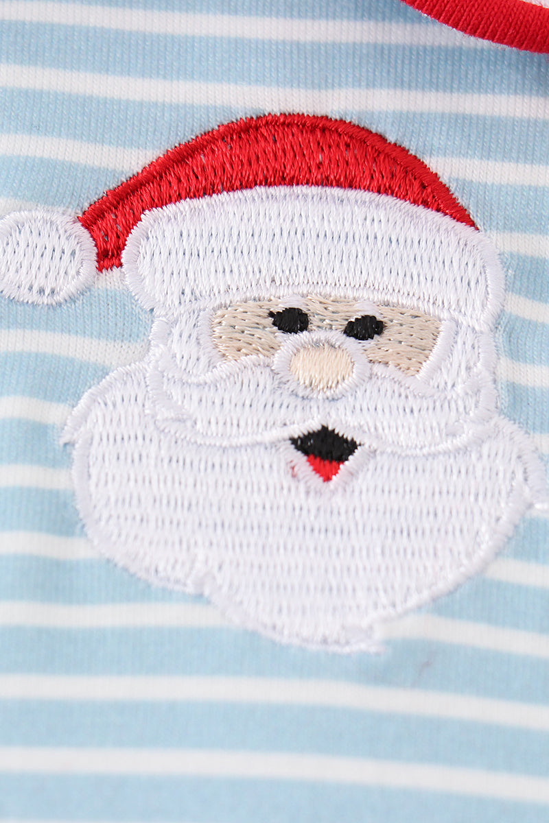Blue Striped Santa Embroidered Collared Romper - Sweet Christmas Style for Baby Boys