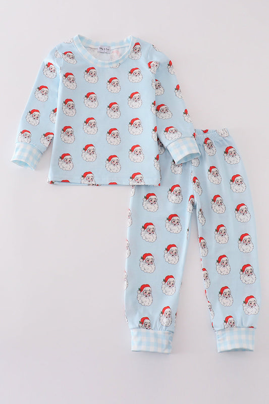 Blue Santa Print Boys Pajama Set - Sweet Christmas Comfort for Little Ones