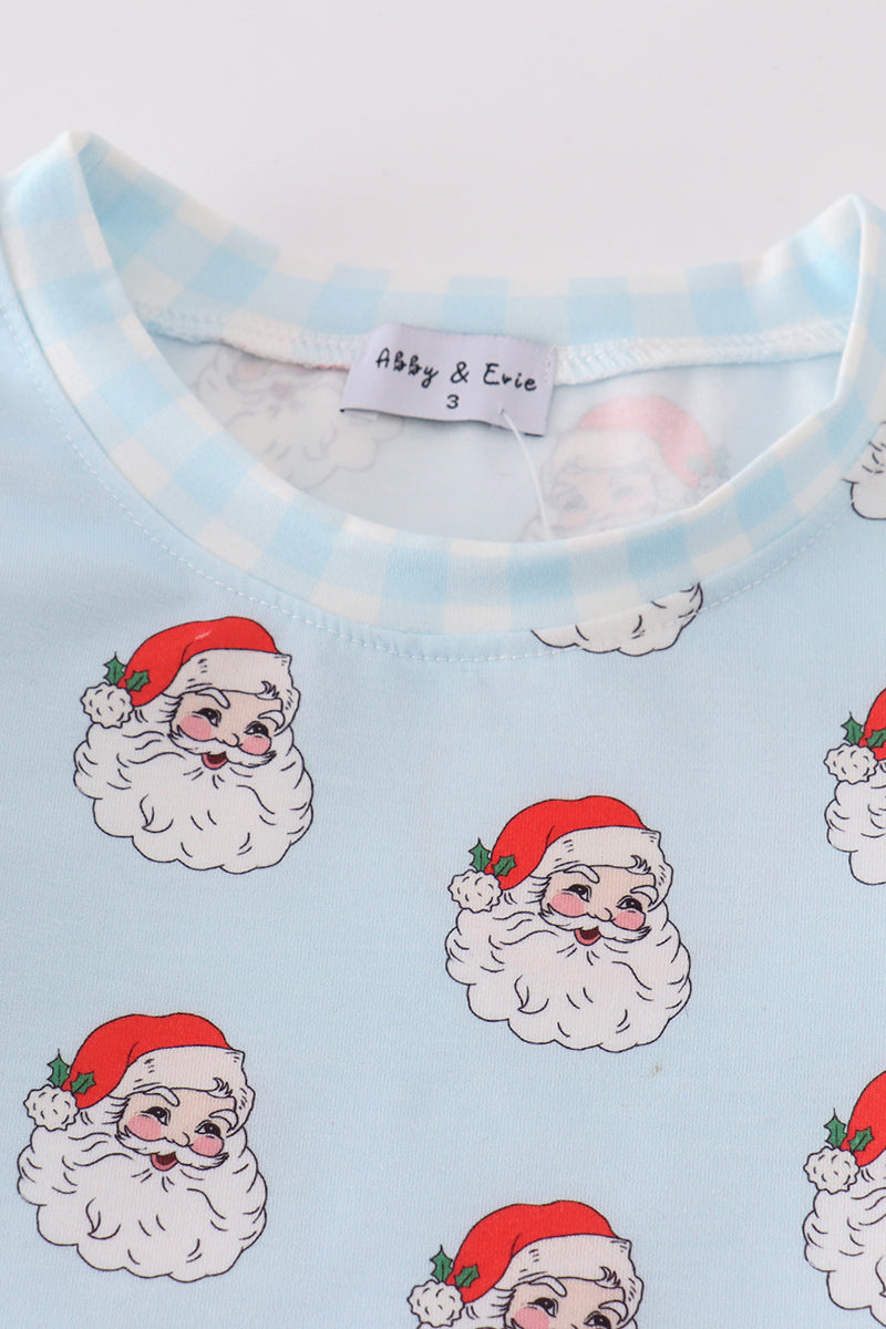 Blue Santa Print Boys Pajama Set - Sweet Christmas Comfort for Little Ones
