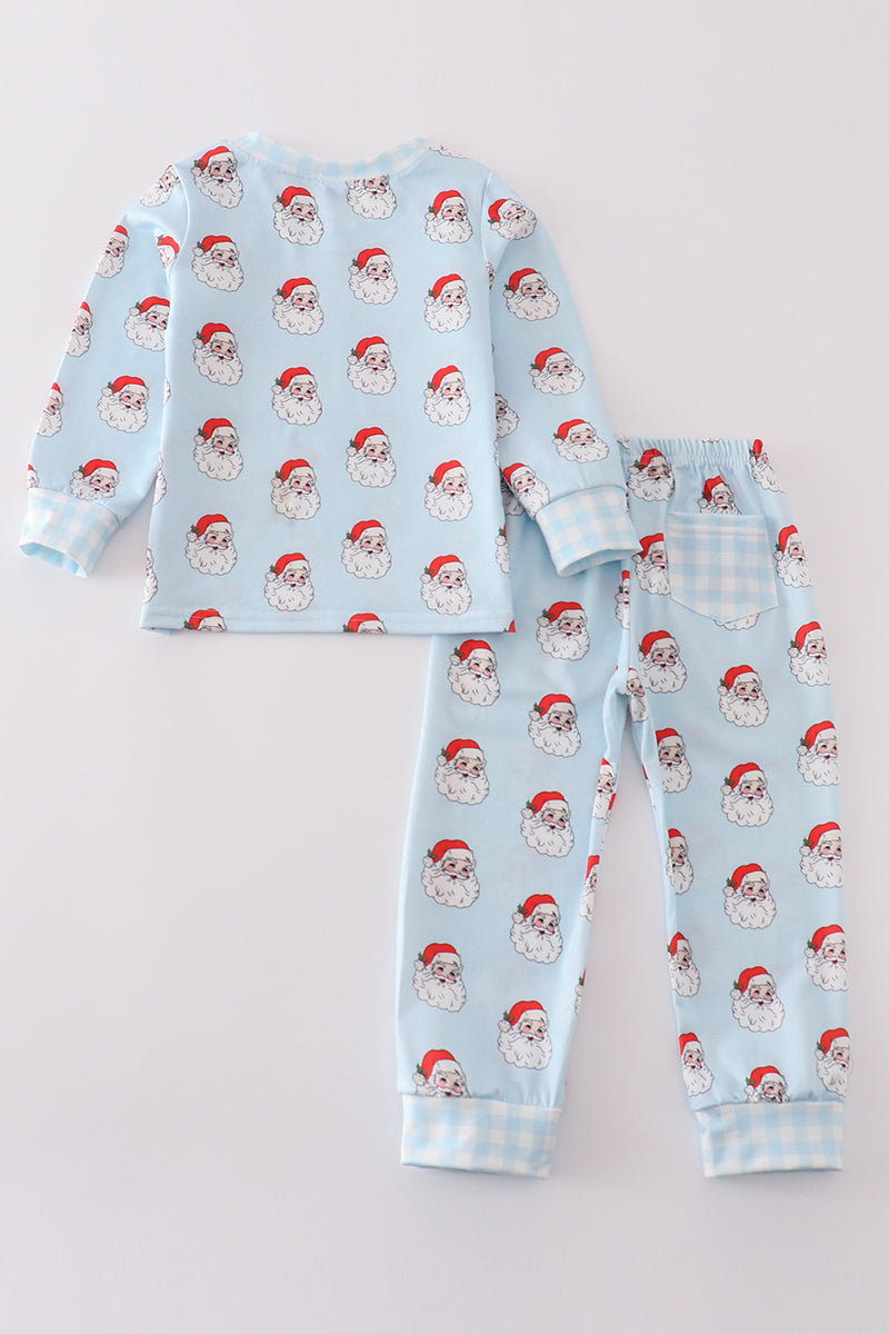 Blue Santa Print Boys Pajama Set - Sweet Christmas Comfort for Little Ones
