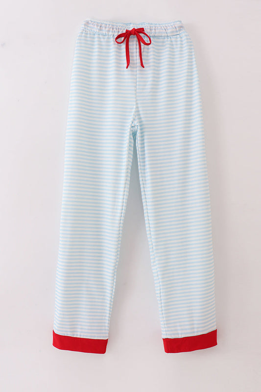Blue Stripe Santa Embroidered Men's Pajama Pants - Cozy Christmas Nights