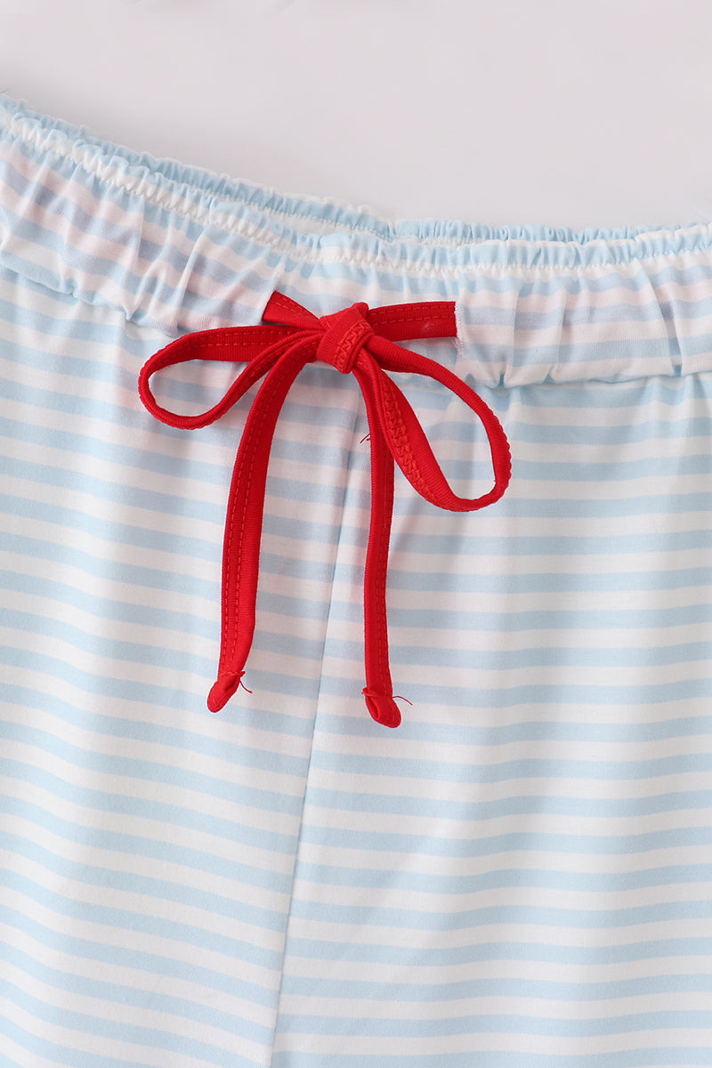 Blue Stripe Santa Embroidered Men's Pajama Pants - Cozy Christmas Nights