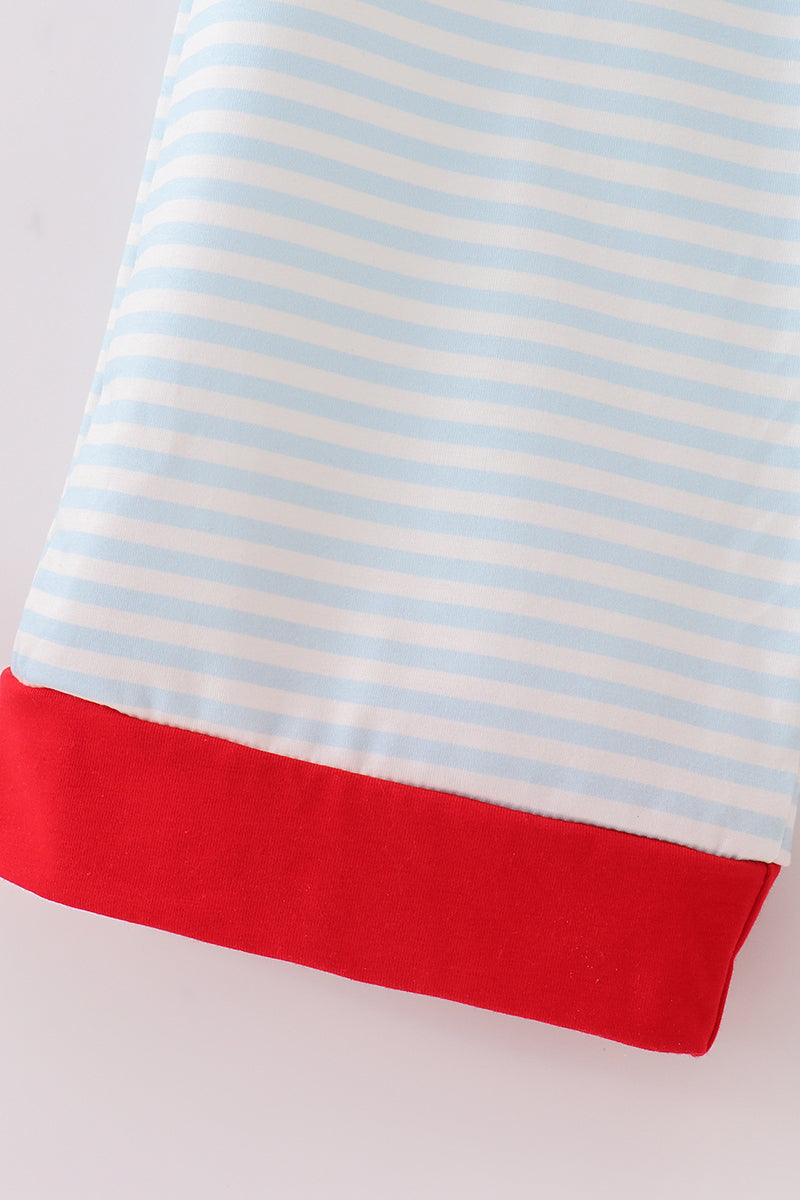 Blue Stripe Santa Embroidered Men's Pajama Pants - Cozy Christmas Nights