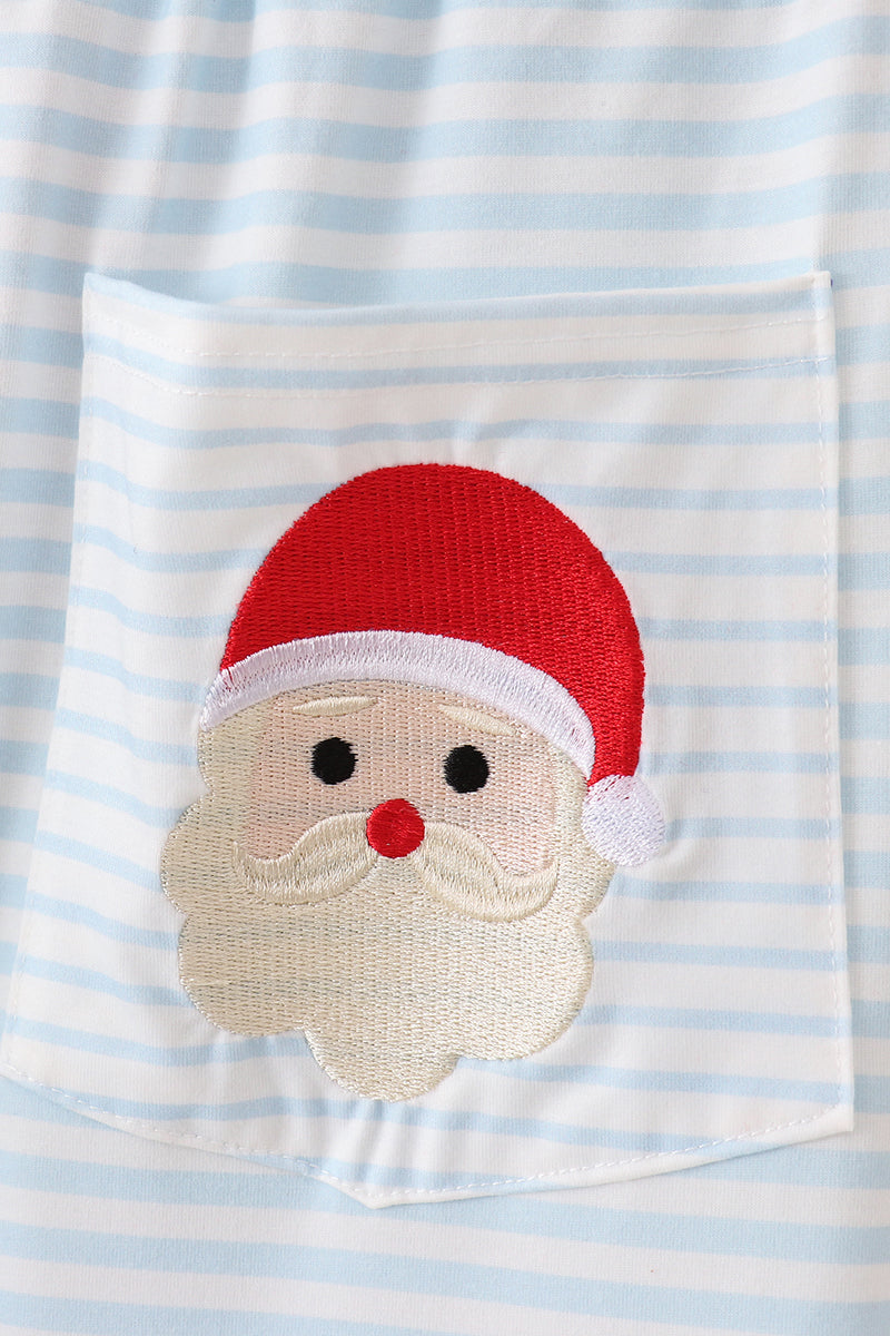 Blue Stripe Santa Embroidered Men's Pajama Pants - Cozy Christmas Nights