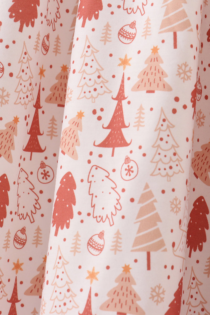 Khaki Christmas Tree Appliqué Women's Dress - Festive Mom Style