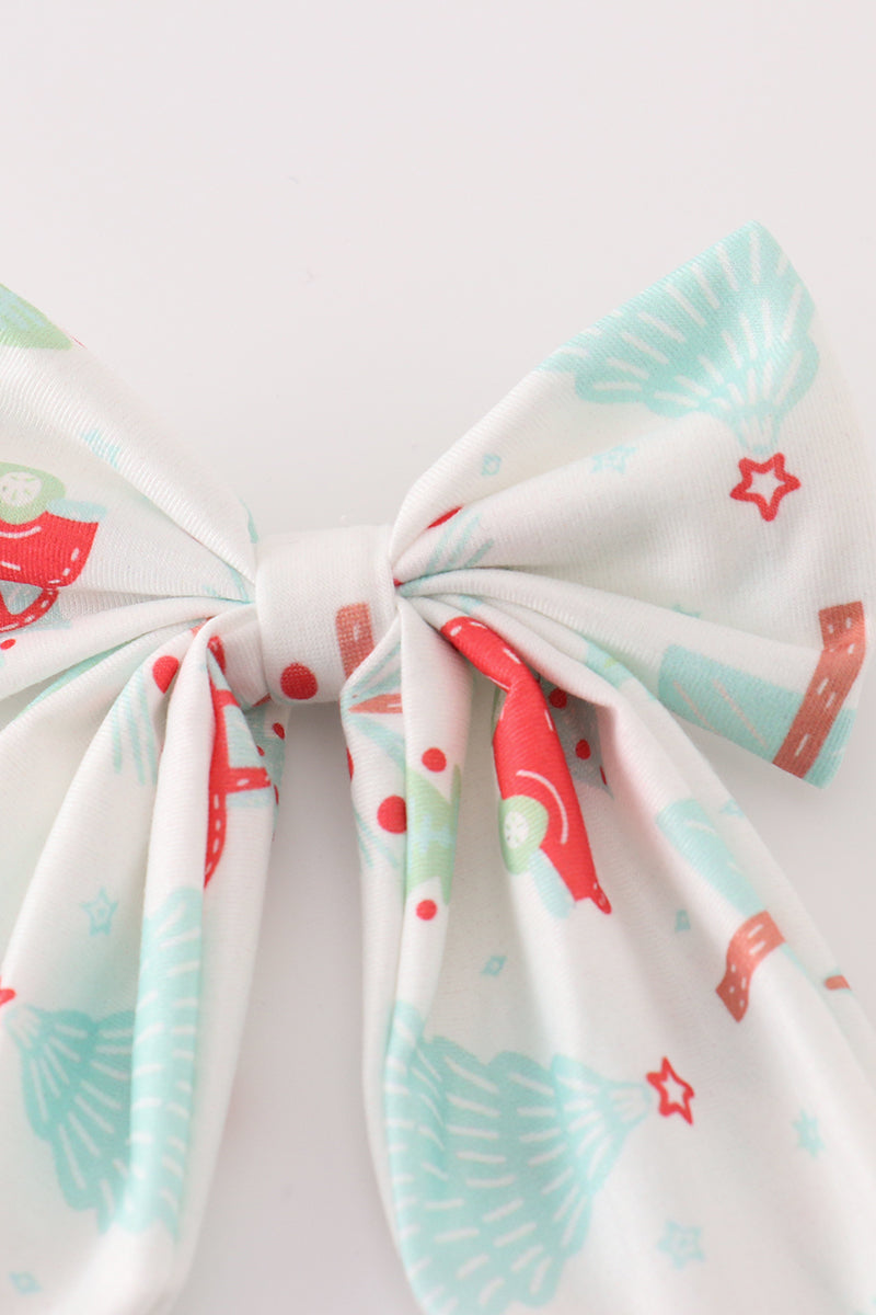 Christmas Tree Car Print Hair Sailor Bow - Festive Holiday Accessory for Girls