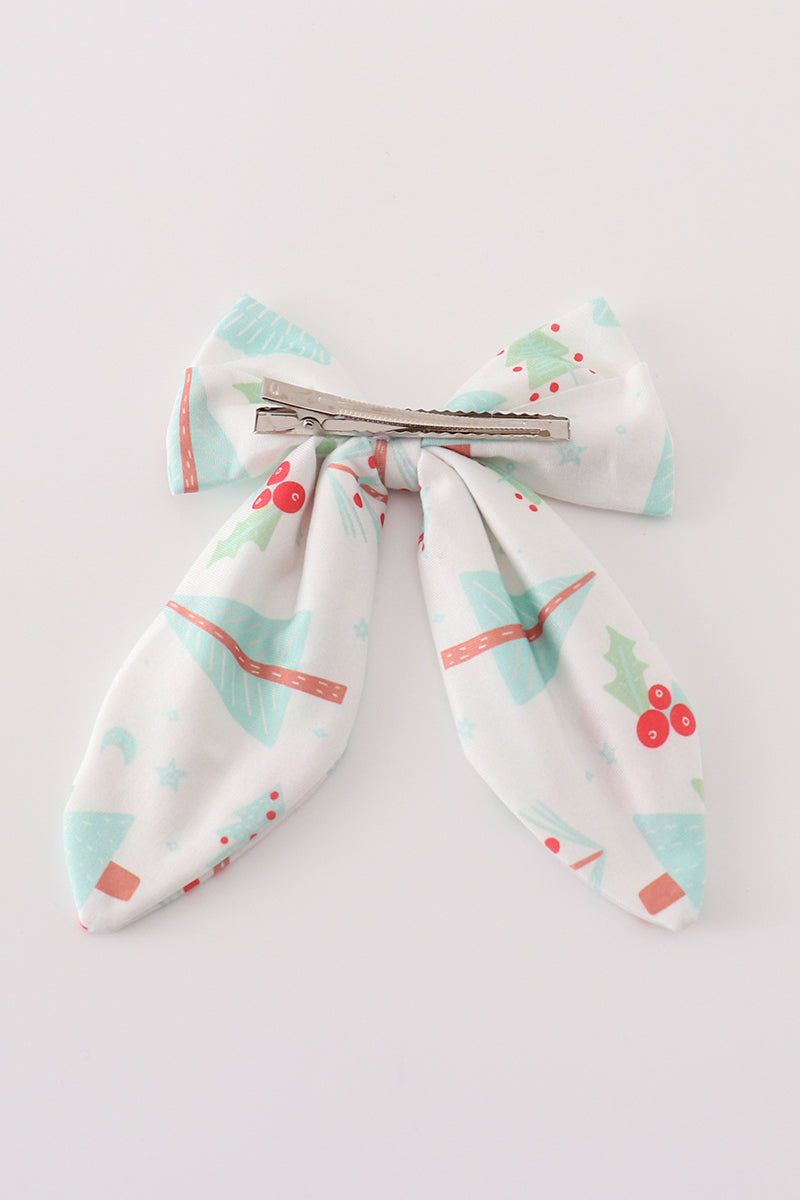 Christmas Tree Car Print Hair Sailor Bow - Festive Holiday Accessory for Girls