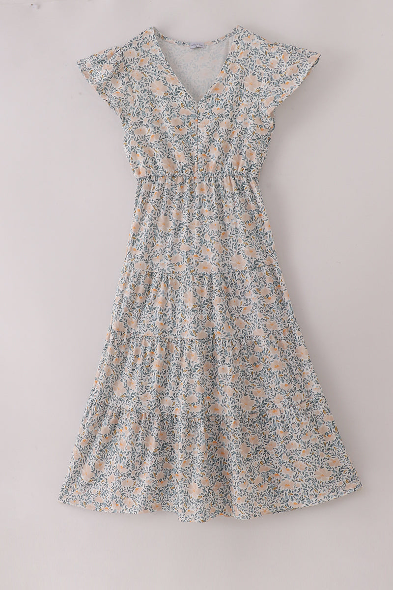 Fall Floral Print Ruffle Mom & Me Dress Set
