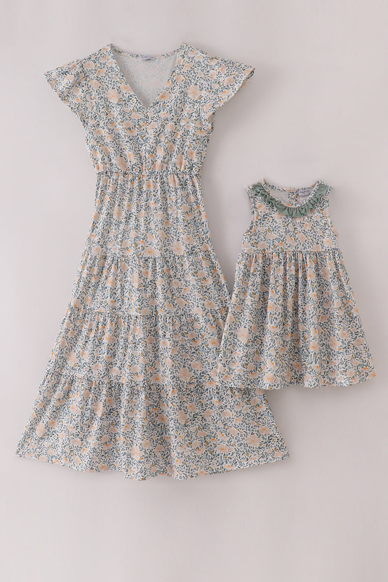 Fall Floral Print Ruffle Mom & Me Dress Set