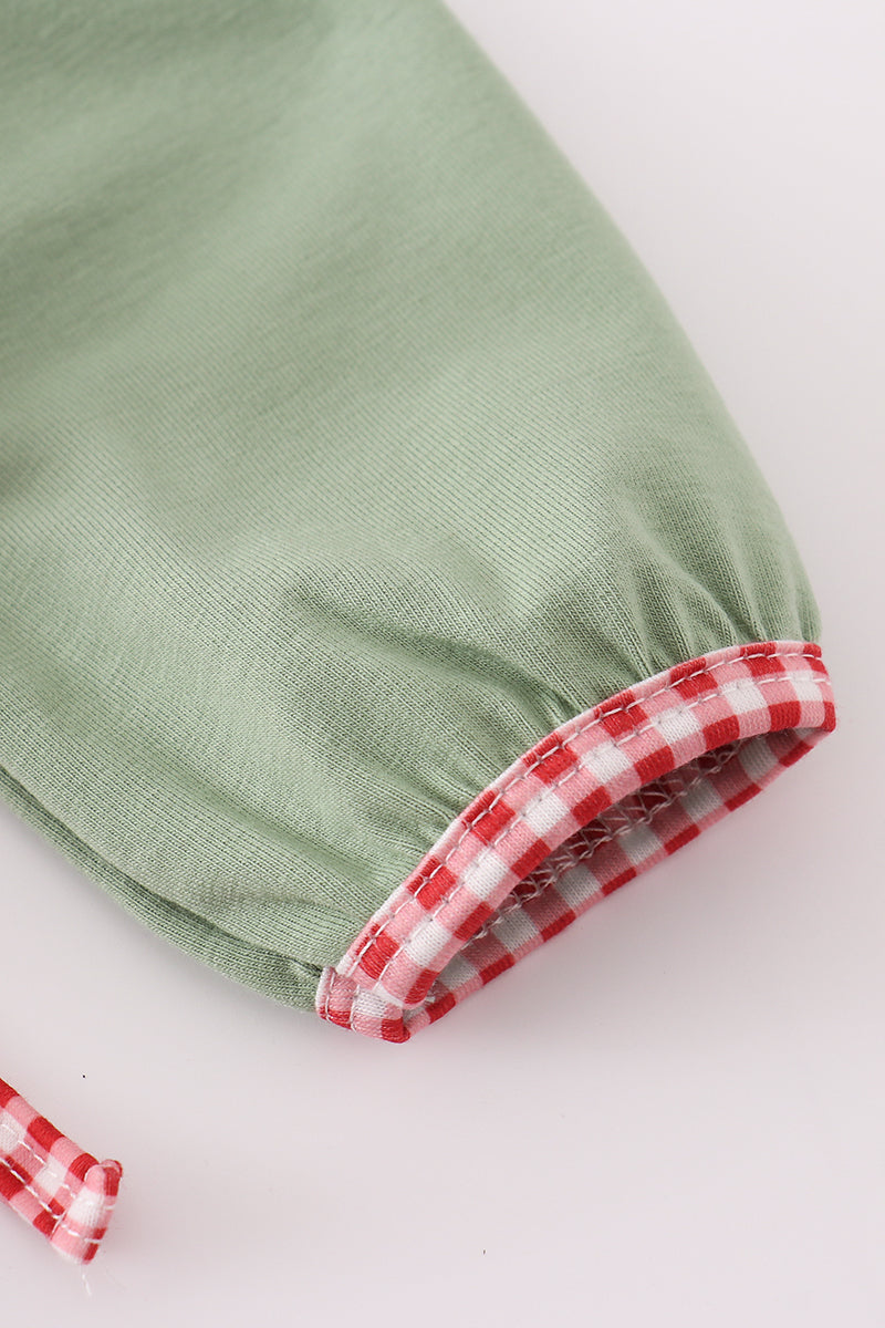 Green Christmas Reindeer Embroidery Bloomer Set - Sweet Holiday Style for Girls