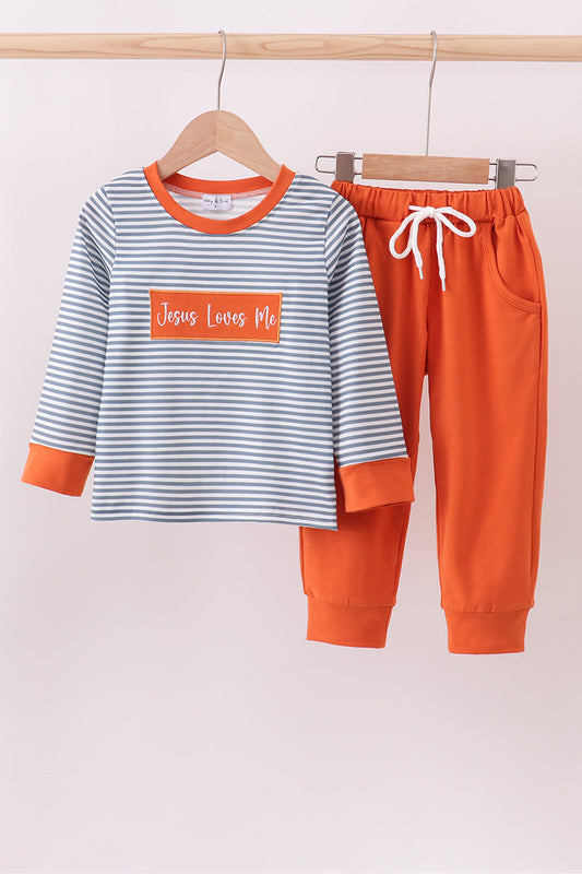 Jesus Loves Me Embroidered Boys’ Pants Set - Sweet Faith-Filled Style