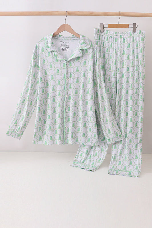 Green Christmas Tree Bamboo Dad Pajama Set - Cozy Holiday Sleepwear for Men
