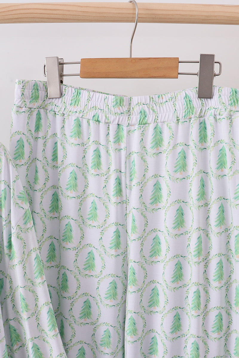 Green Christmas Tree Bamboo Dad Pajama Set - Cozy Holiday Sleepwear for Men