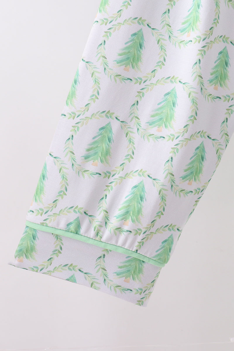 Green Christmas Tree Bamboo Dad Pajama Set - Cozy Holiday Sleepwear for Men