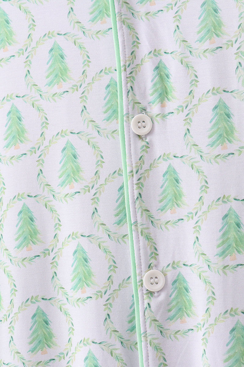 Green Christmas Tree Bamboo Dad Pajama Set - Cozy Holiday Sleepwear for Men