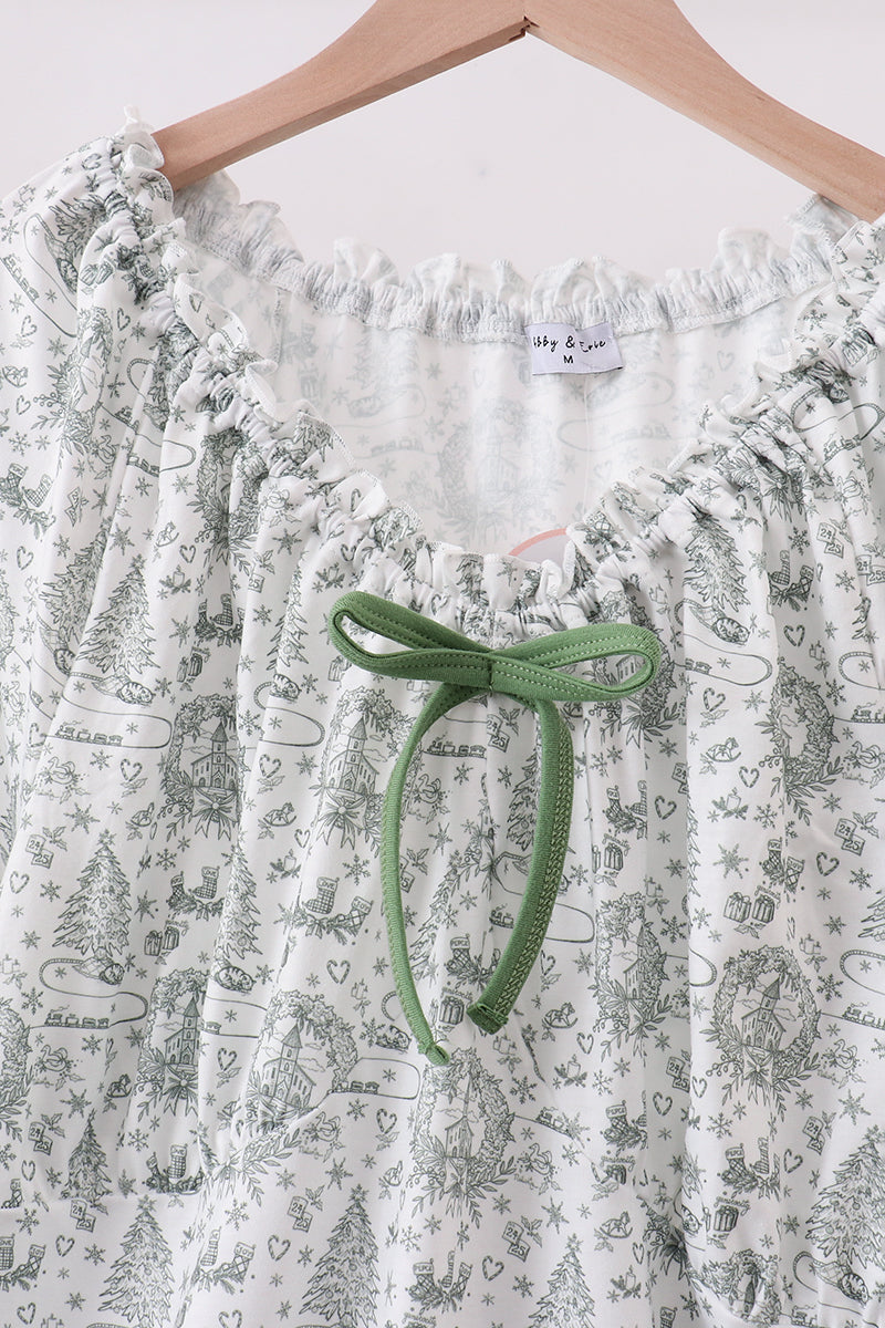 Green Christmas Tree Print Mom Pajama - Cozy Holiday Sleepwear for Women