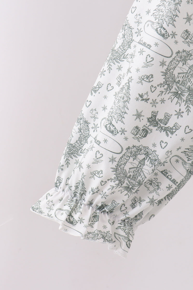 Green Christmas Tree Print Mom Pajama - Cozy Holiday Sleepwear for Women