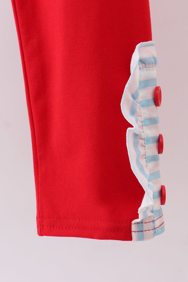 Blue Stripe Sports Trio Applique Ruffle Pants Set