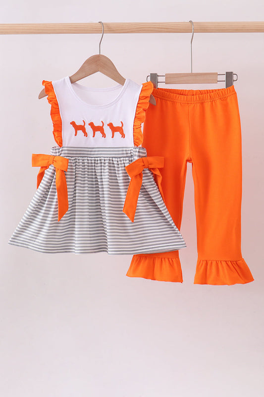 Orange Tennessee Embroidery Stripe Ruffle Pants Set