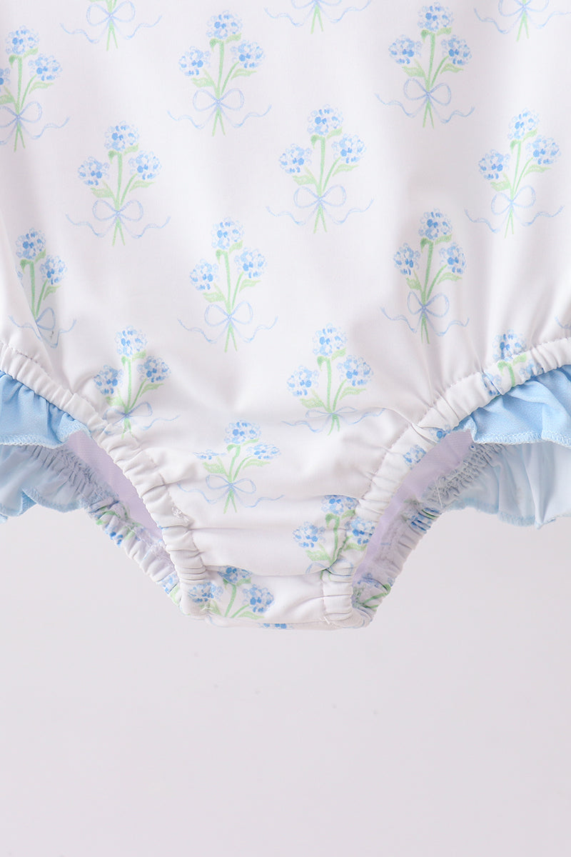Blue "I Love Mom" Hydrangea Rash Guard Swimwear
